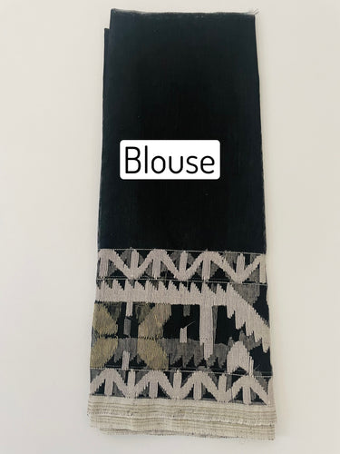 Authentic Dhakai Jamdani Muslin Saree from Bangladesh | Handwoven | Black | White and Gold Threads | Ships from California